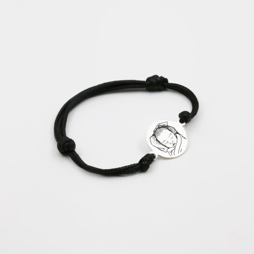 Pulsera circular grabada en plata 950 e hilo encerado para caballero