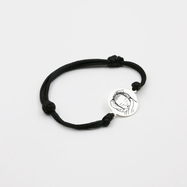 TESORA0013 Pulsera circular grabada en plata 950 e hilo encerado para caballero