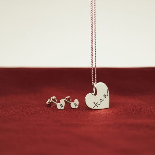 Conjunto aretes y collar corazón en plata 950